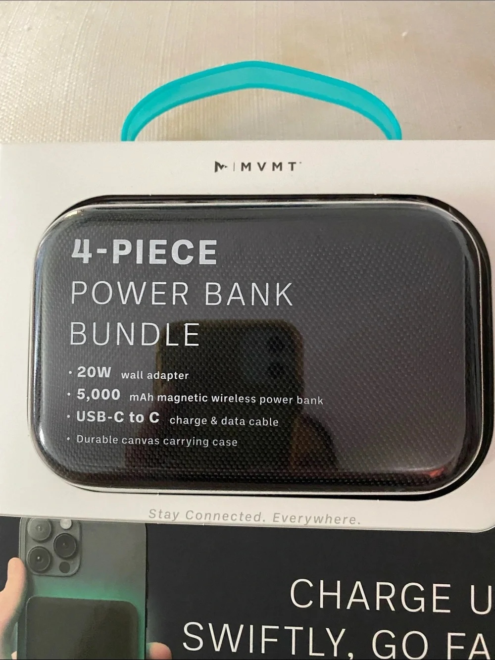 MVMT 4-Piece Power Bank Bundle — Black with Teal Handle Accent